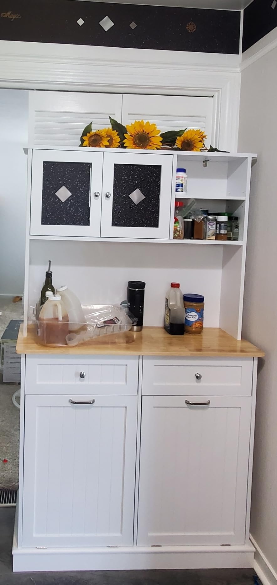 Tilt Out Trash Can Cabinet,Coffee Bar with Trash Can Storage,Black customer photo 1