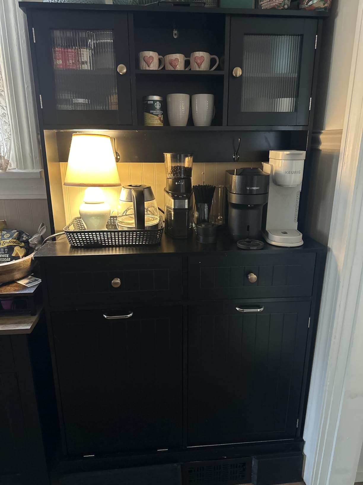 Tilt Out Trash Can Cabinet,Coffee Bar with Trash Can Storage,Black customer photo 2
