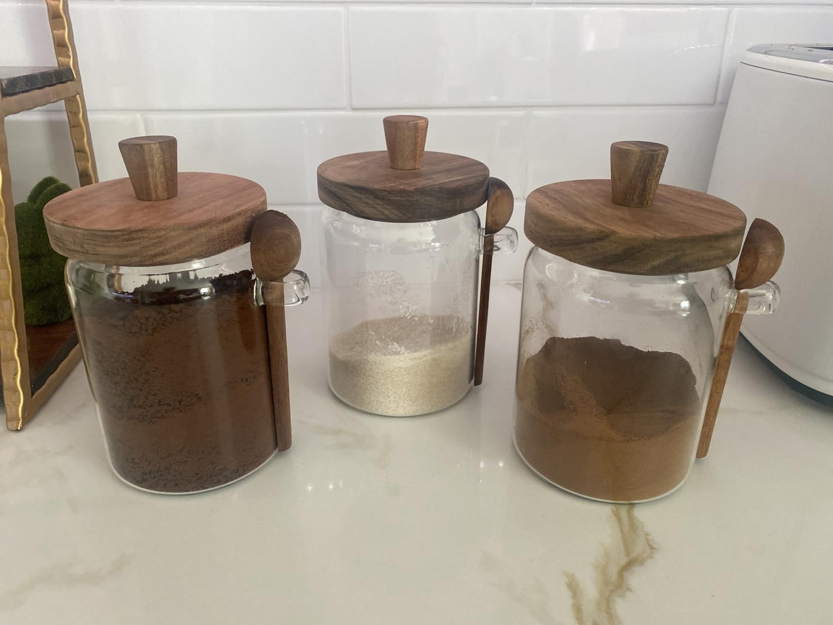 Set of 3 Glass Jars with Wooden Lids and Scoops, 31oz Coffee Food Container customer photo 1