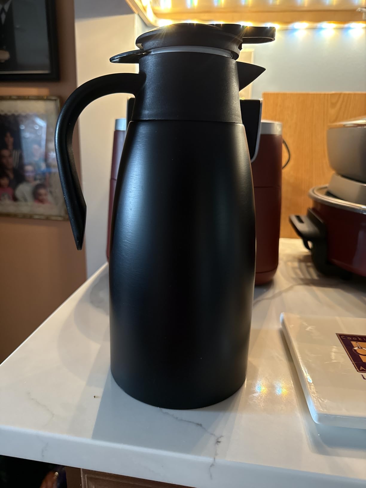 70oz Thermal Coffee Carafe for keeping hot,Updated Carafes for hot liquid, Stainless Steel Insulated Thermal Pot for Coffee, Hot Water,Keep Hot 12 Hours (Black 2.1 L) customer photo 2
