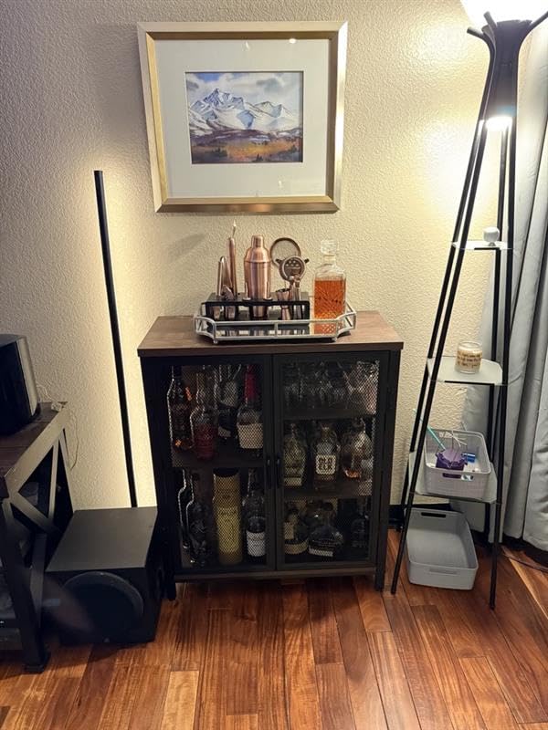 BON AUGURE Coffee Bar Cabinet with Storage for Home Kitchen, Rustic Liquor Cabinet for Entryway, Small Industrial Buffet Sideboard Cabinets for Dining Room (Vintage Oak) customer photo 1