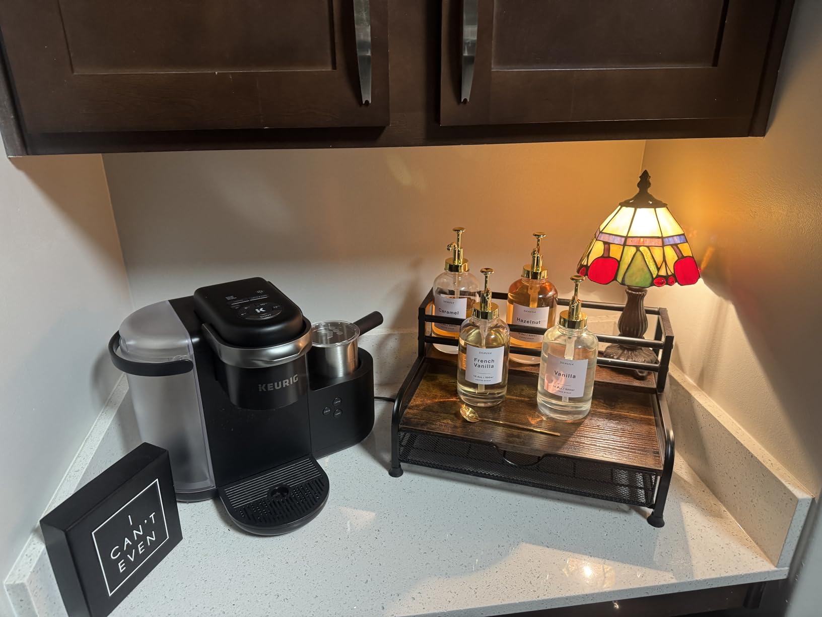 Coffee Syrup Dispenser for Coffee Bar, 16.9oz 500ml Glass Syrup Dispenser w Golden Coffee Scoop, Coffee Syrup Pump Dispenser w 36 Labels and Bamboo Tray, Coffee Syrup Bottles with Golden Pump, 2PCS customer photo 1