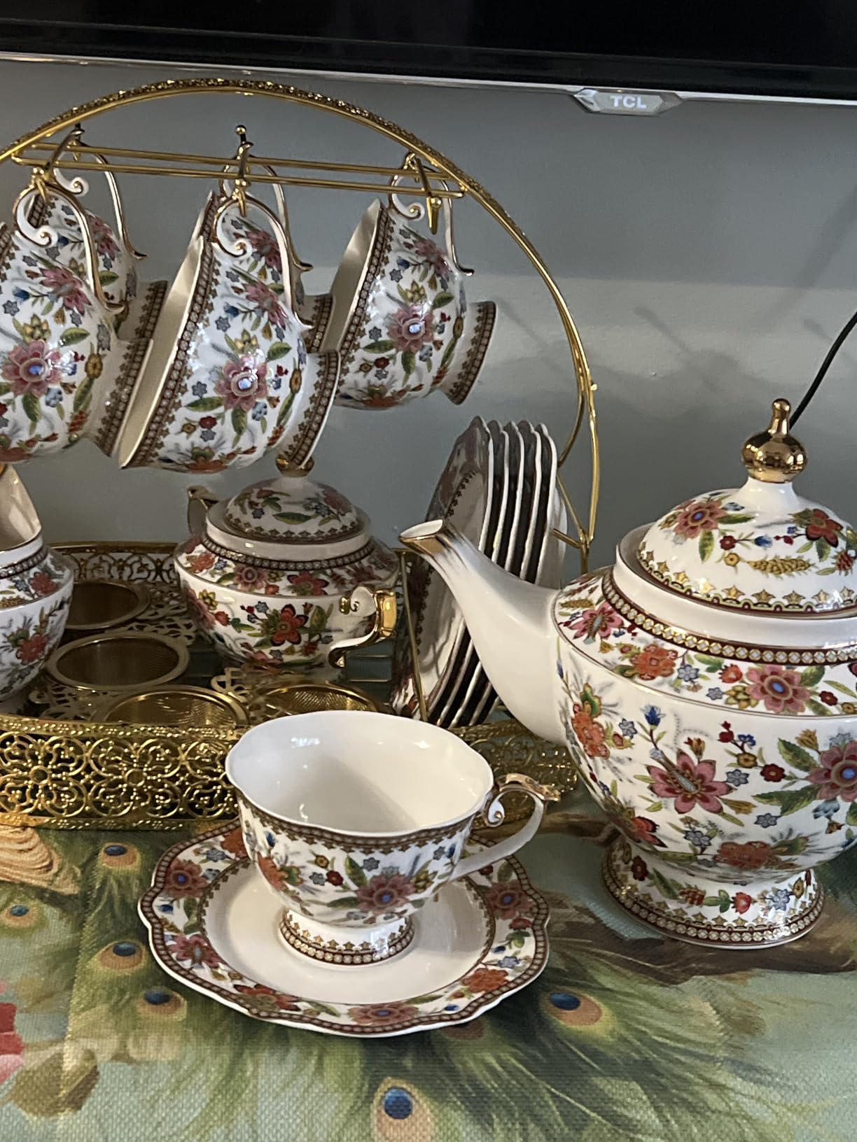 ACMLIFE Tea Sets for Adults Fine Bone China Tea Set for 6, Porcelain Teapot Sets for Adults 24K Gold, Afternoon Modern Cups and Saucers for Women Tea Party or Gifts Giving (White) customer photo 2