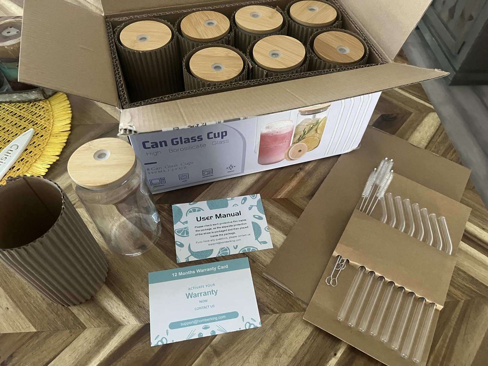 8pcs 20oz Glass Cups with Bamboo Lids and Straws,Iced Coffee Cups with Lids customer photo 1