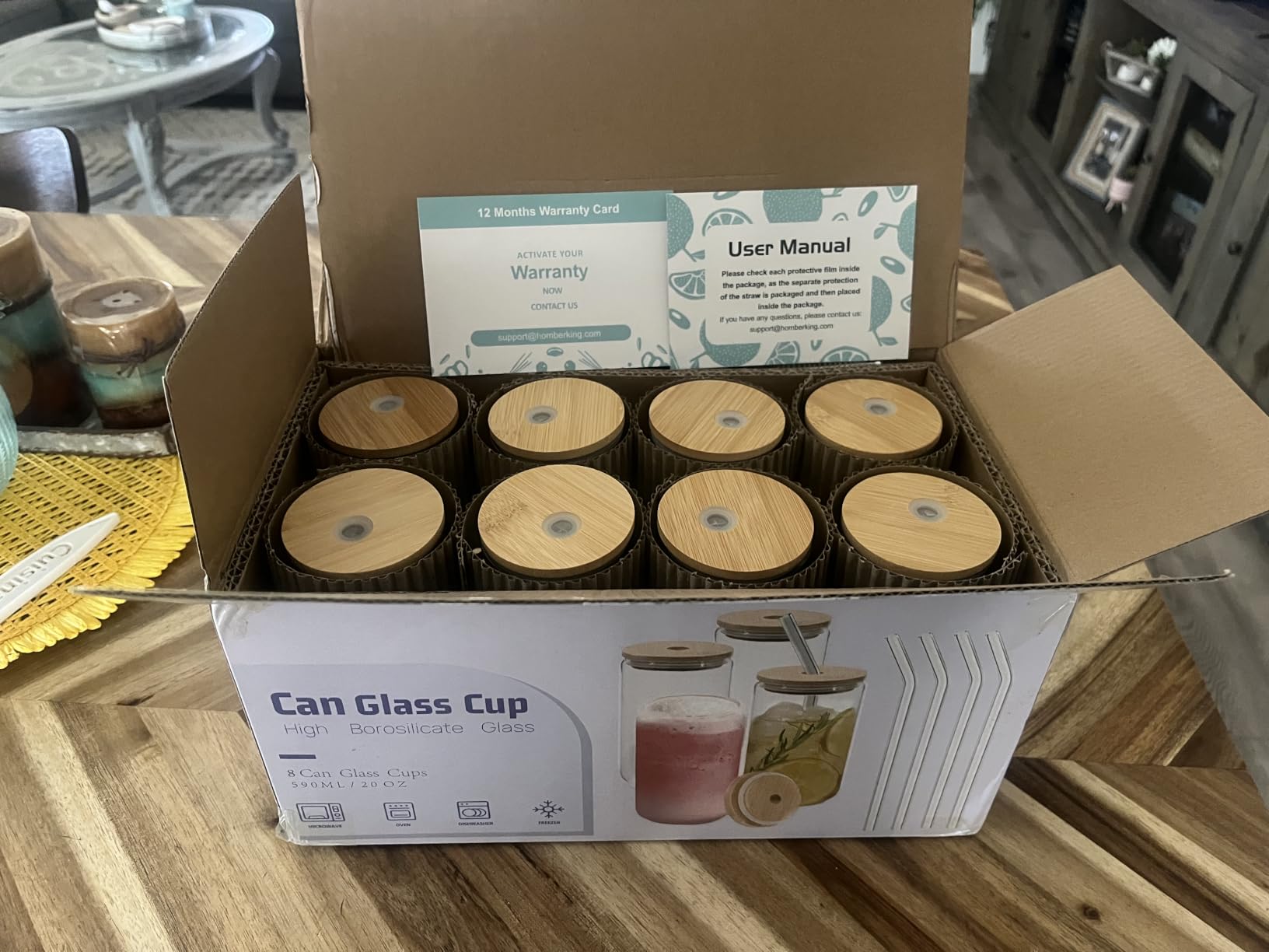 8pcs 20oz Glass Cups with Bamboo Lids and Straws,Iced Coffee Cups with Lids customer photo 2