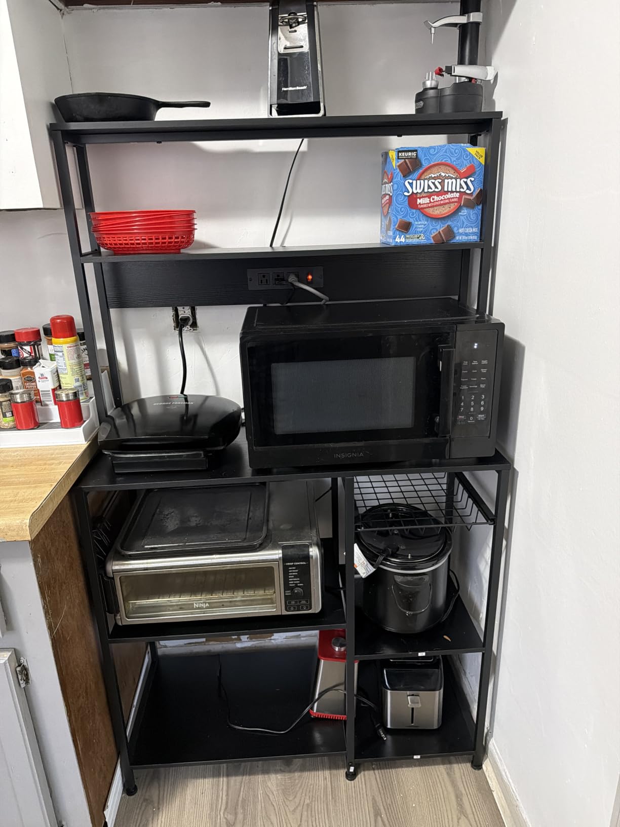 SUPERJARE Bakers Rack with Power Outlet, 35.4 Inches Coffee Bar with Basket customer photo 2