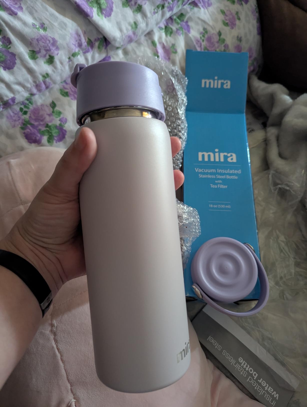 MIRA 18 oz Tea Infuser Thermo - Stainless Steel Travel Bottle with Removable Strainer for Loose Leaf Tea - Insulated Hot & Cold Brew Steeper - White customer photo 2