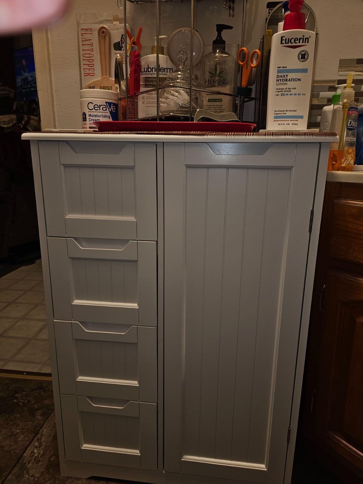Gizoon Small Coffee Bar Cabinet with 4 Drawers and Door, White customer photo 1