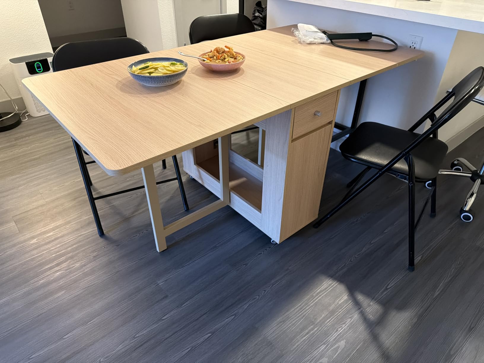 COMUHOME Drop Leaf Folding Dining Table with Storage, Wheels, Space Saving customer photo 1