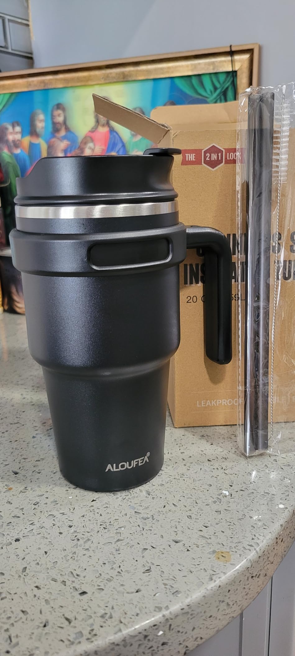 20 oz Insulated Travel Coffee Mug Tumbler with Handle and Straw customer photo 2