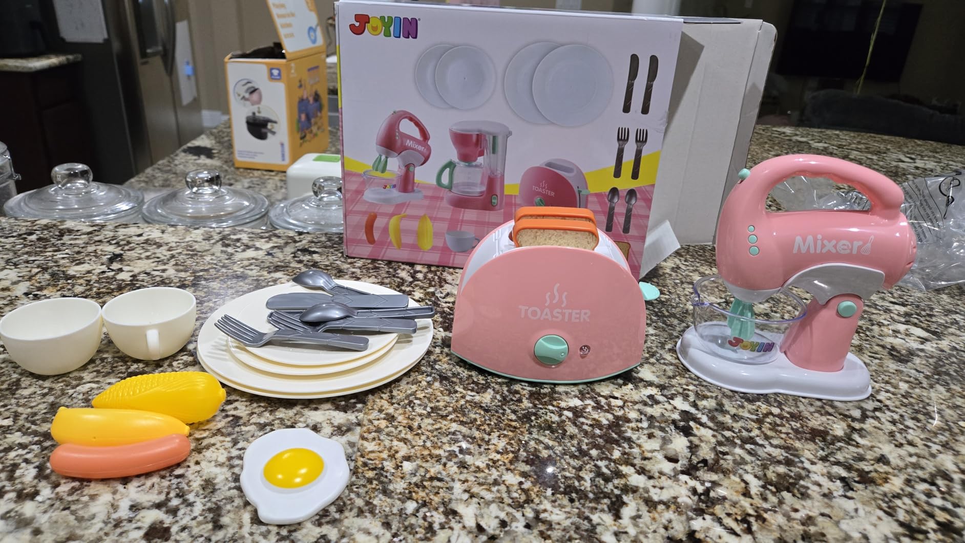 Joyin Play Kitchen Toys, Pretend Food Kitchen Accessories Girls Toy with Coffee Maker, Mixer, Toaster with Realistic Lights& Sounds, Birthday Gift for Kids, Gifts for Christmas customer photo 1