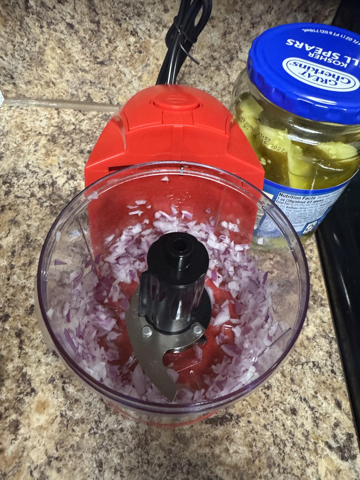 1.5-Cup One-Touch Electric Food Chopper, 100W Mini Food Processor Meat Grinder, Mix, Chop, Mince and Blend Vegetables, Fruits, Nuts, Meats, Stainless Steel Blade (Red) customer photo 2