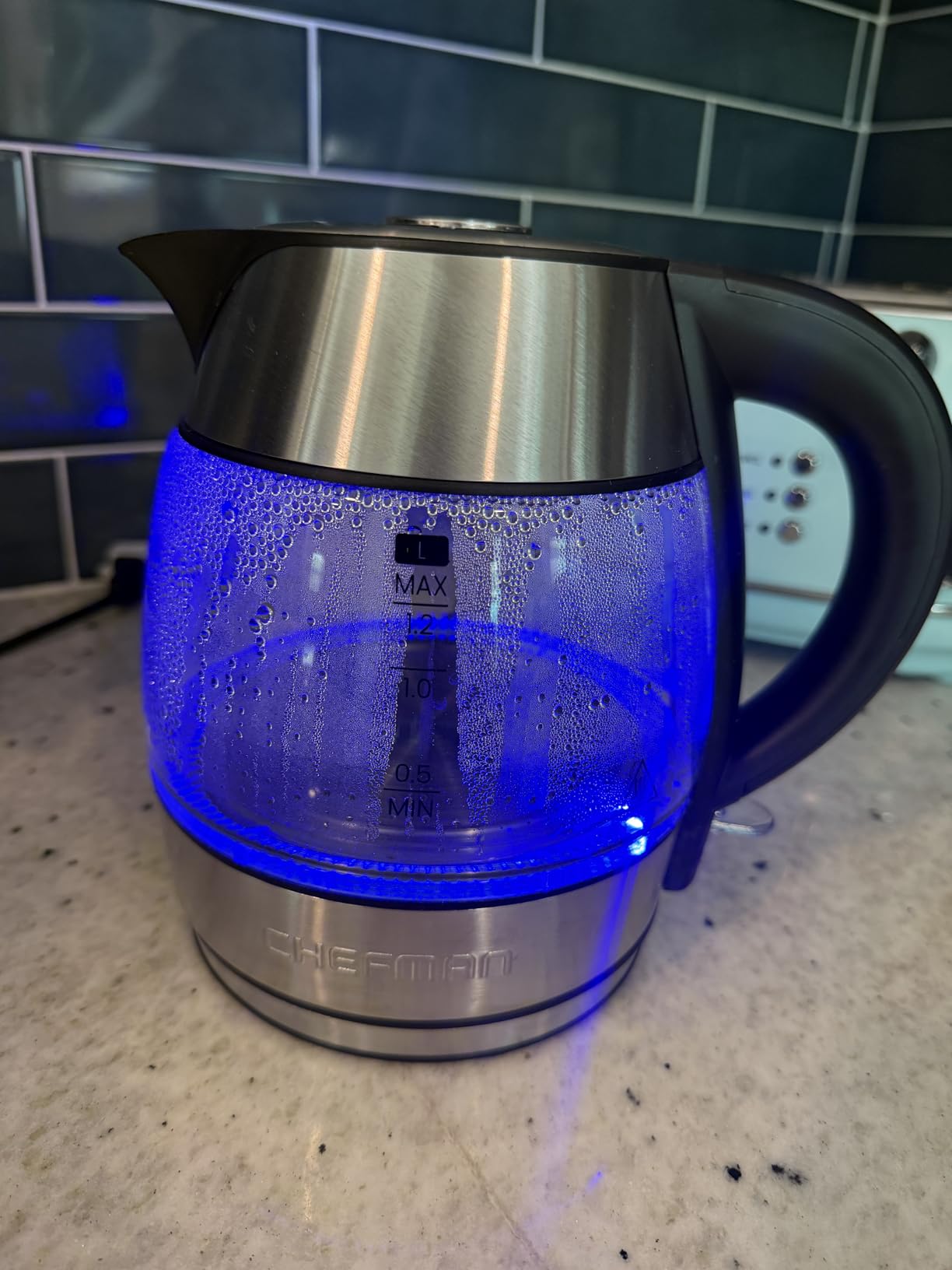CHEFMAN Electric Kettle - 1.2L 1500W Hot Water Tea Pot with Infuser, BPA Free, Auto Shut Off, Boil-Dry Protection, Removable Lid, LED Light, Cordless Glass Electric Tea Kettle – Stainless Steel customer photo 1
