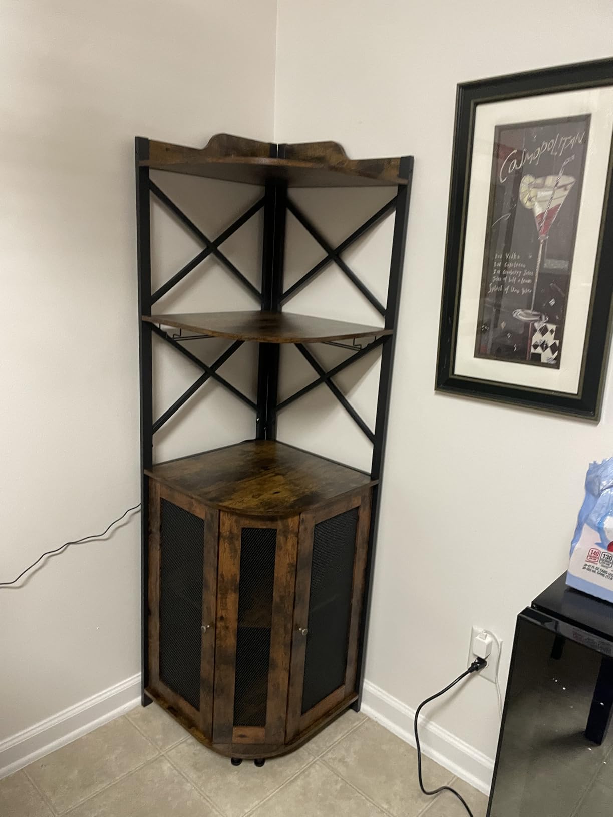 JKsmart Corner Bar Cabinet with LED Lights, 5-Tier Industrial Wine Bar Cabinet with Glass Holder, Farmhouse Liquor Cabinets with Shelf and Door, Home Bar for Coffee Bars, Rustic Brown customer photo 2