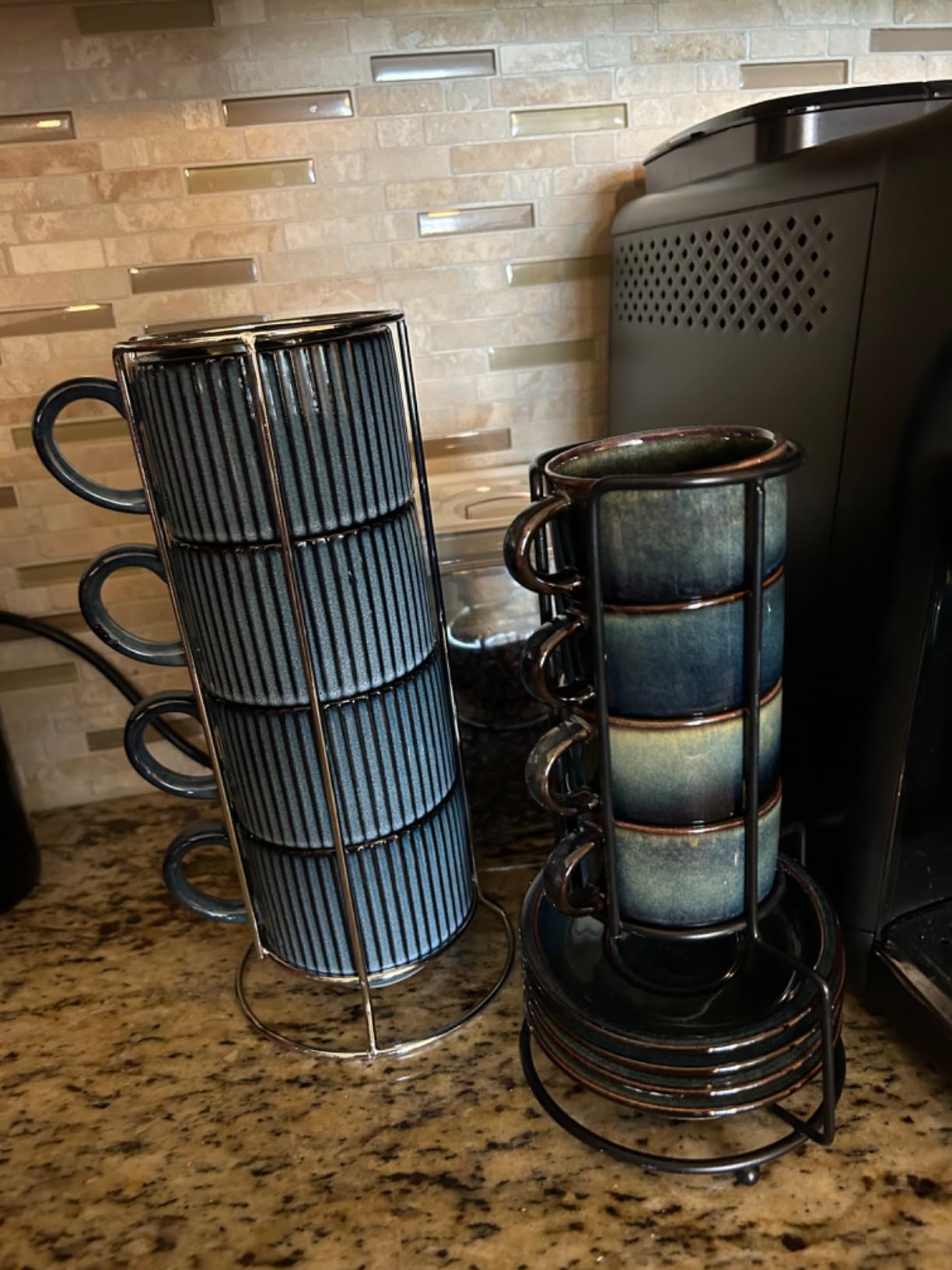 Stackable Coffee Mugs Set of 4 with Stand, Ceramic 15oz Coffee Cups, White customer photo 1