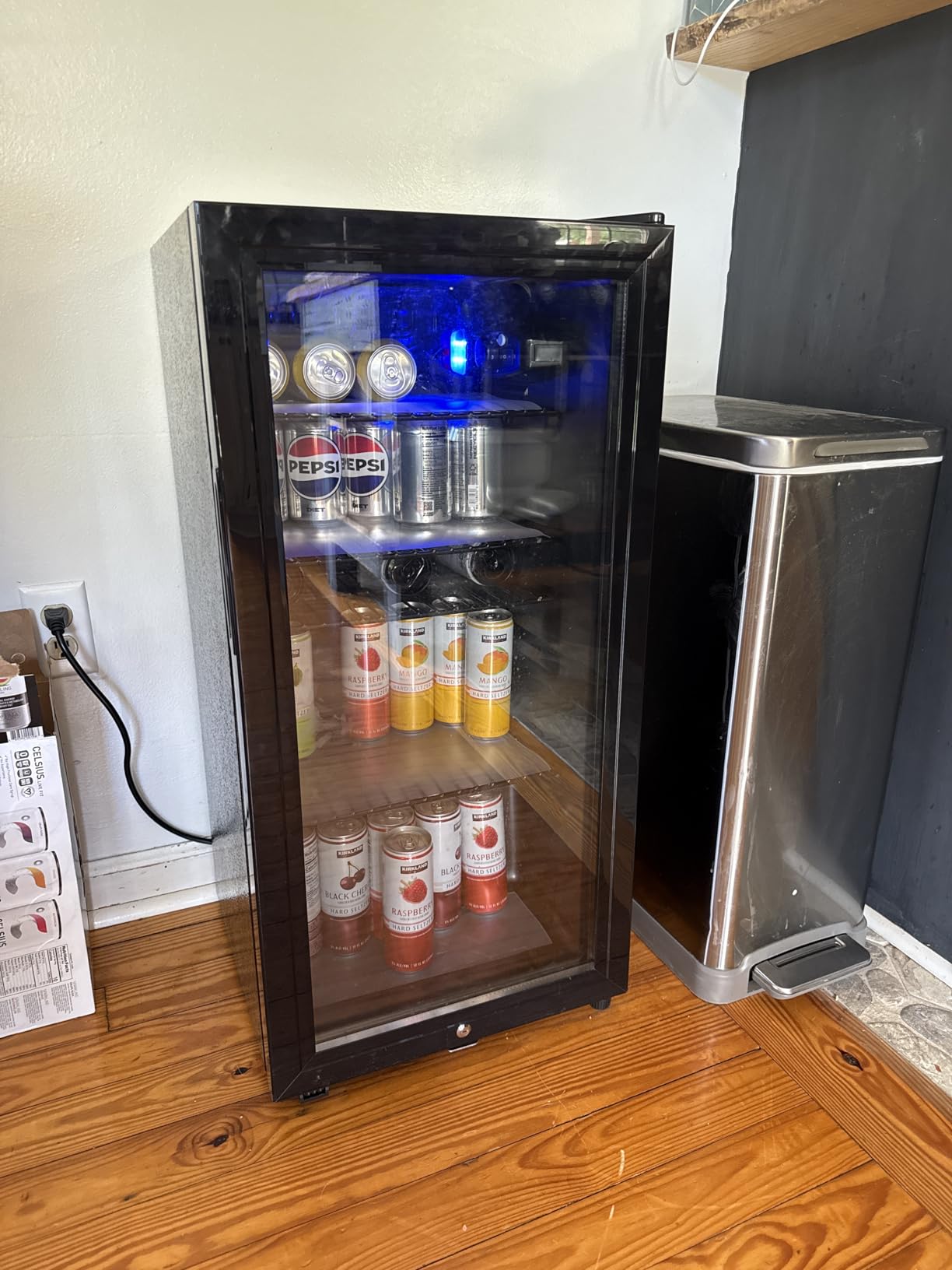 Saeoola Beverage Refrigerator, 3.2 Cu.ft Mini Fridge with Double Glass Door, Cooler for Soda, Beer or Wine for Home, Office or Bar with Adjustable Removable Shelves (Black) customer photo 1