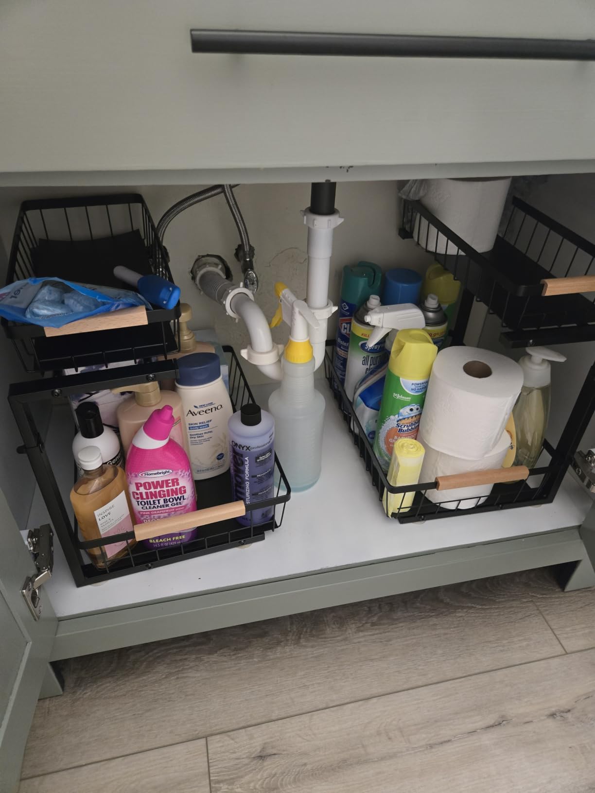 Kitstorack Under Sink Organizer, 2 Tier Under the Sink Storage, Slide out Pull out Cabinet Organizer Shelf, Metal Sliding Drawer for Kitchen Bathroom Pantry Closet Organization Rack, Black, 2 Pack customer photo 1