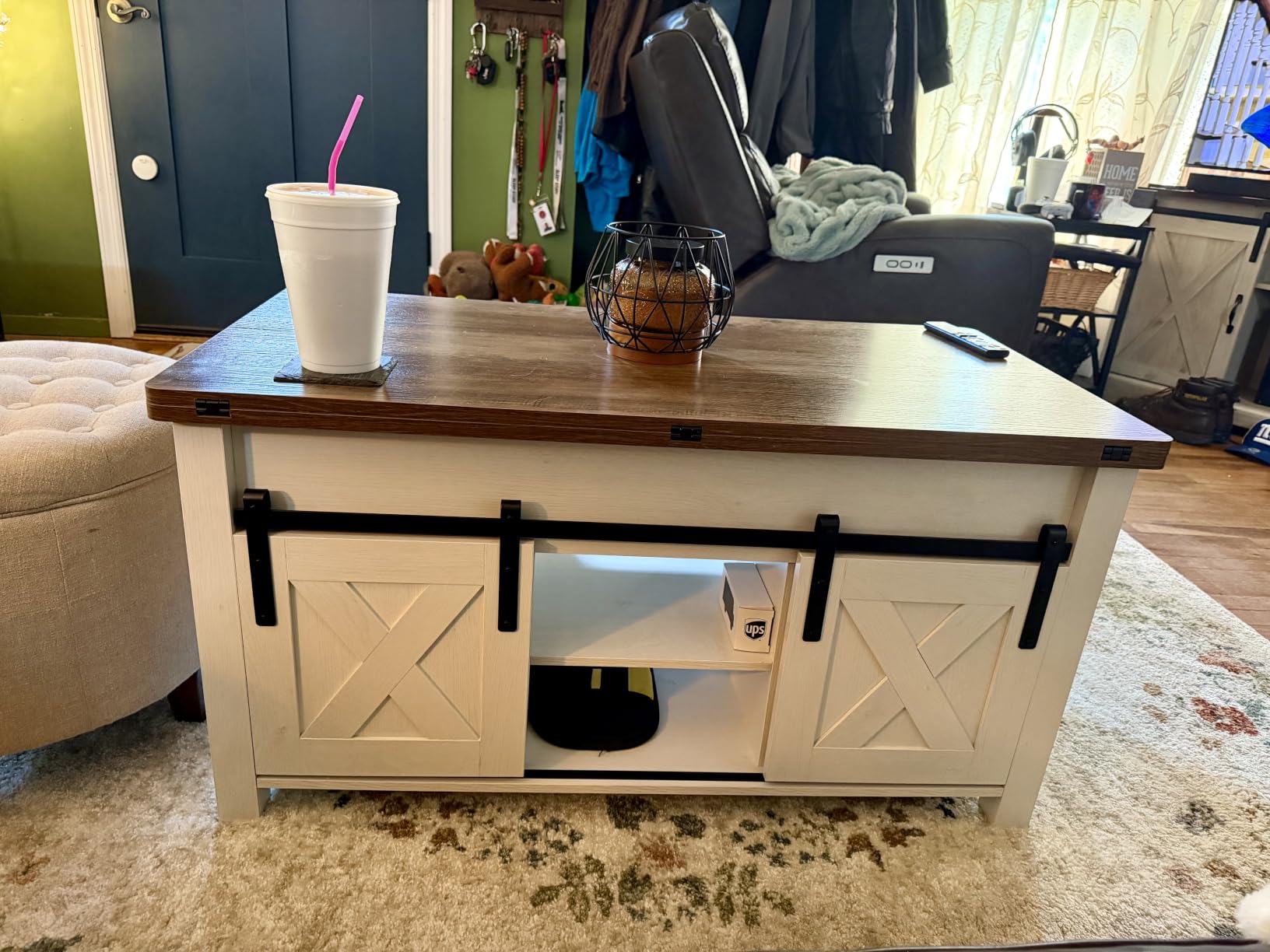 SEDETA Farmhouse Lift Top Coffee Table with Storage and Hidden Compartment | 4 in 1 Multi-Function Convertible Coffee Tables Converts to Dining Table for Small Living Room, Grey customer photo 1
