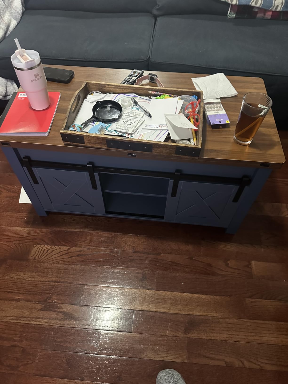 SEDETA Farmhouse Lift Top Coffee Table with Storage and Hidden Compartment | 4 in 1 Multi-Function Convertible Coffee Tables Converts to Dining Table for Small Living Room, Grey customer photo 2