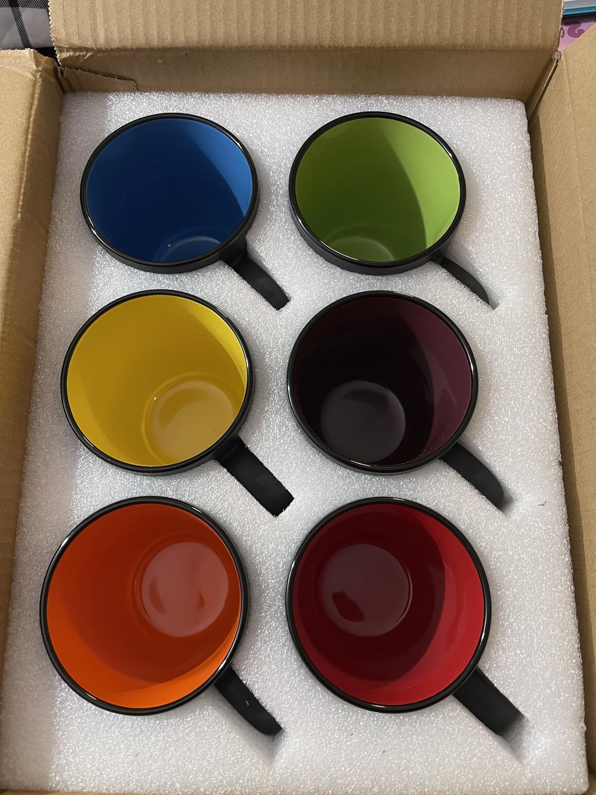 Qipecedm 6 Pack Porcelain Coffee Mugs Set, 12 Ounces Ceramic Coffee Mugs, Matte Black Coffee Mug, Restaurant Cups for Coffee, Tea, Cappuccino, Cocoa, Cereal, Black outside and Colorful inside customer photo 2
