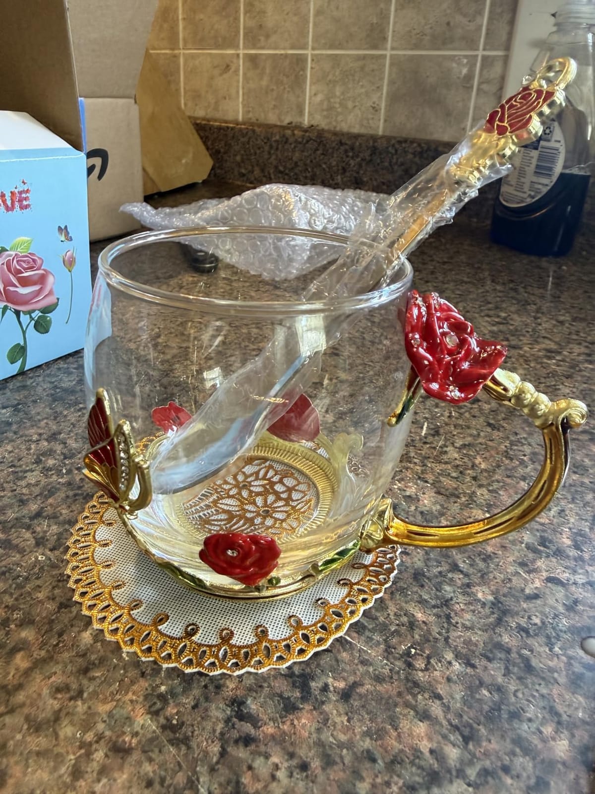 OEAGO Enamel Glass Flower Tea Pot 30.4OZ Birthday Gifts for Women Mom customer photo 2