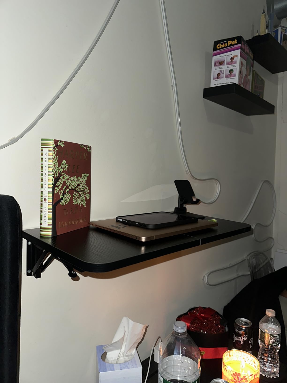 TEAMIX Wall Mounted Folding Table, Black Floating Desk for Small Spaces customer photo 2