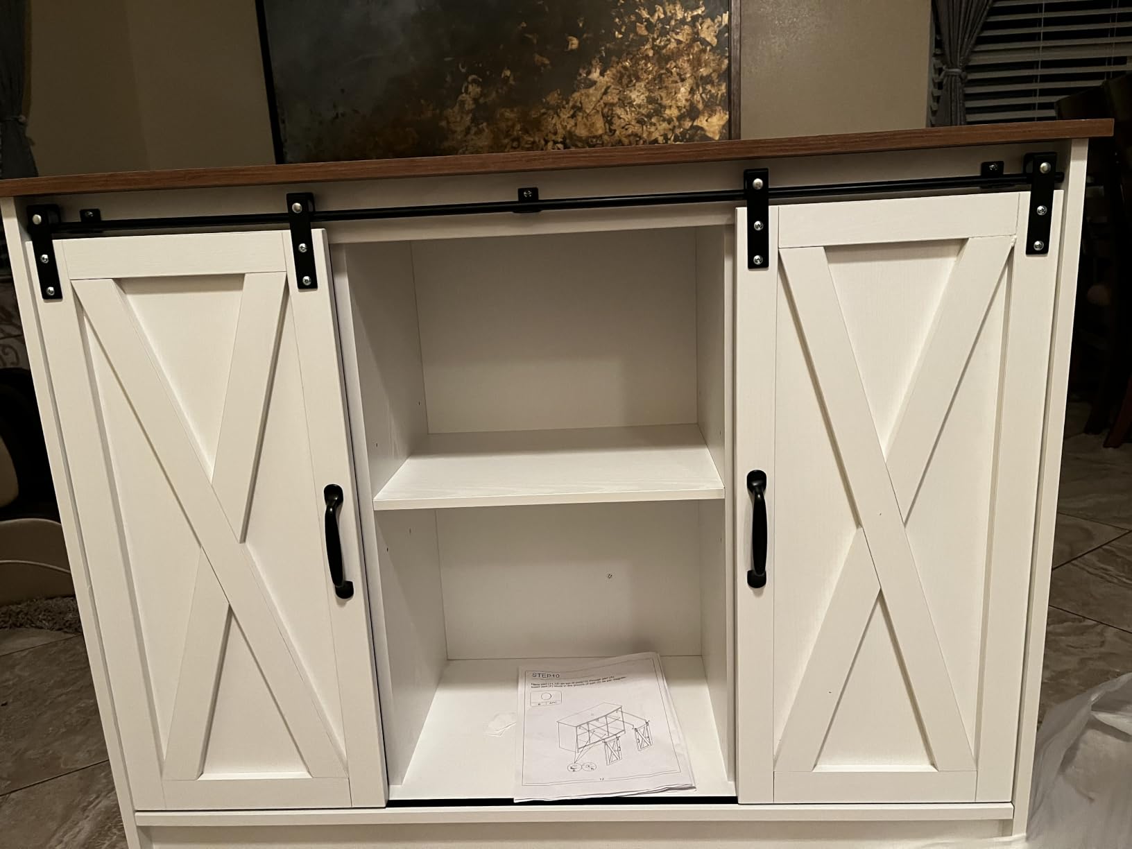 4 EVER WINNER Farmhouse Coffee Bar, 42 Inch Coffee Bar Cabinet, Wash Grey customer photo 1