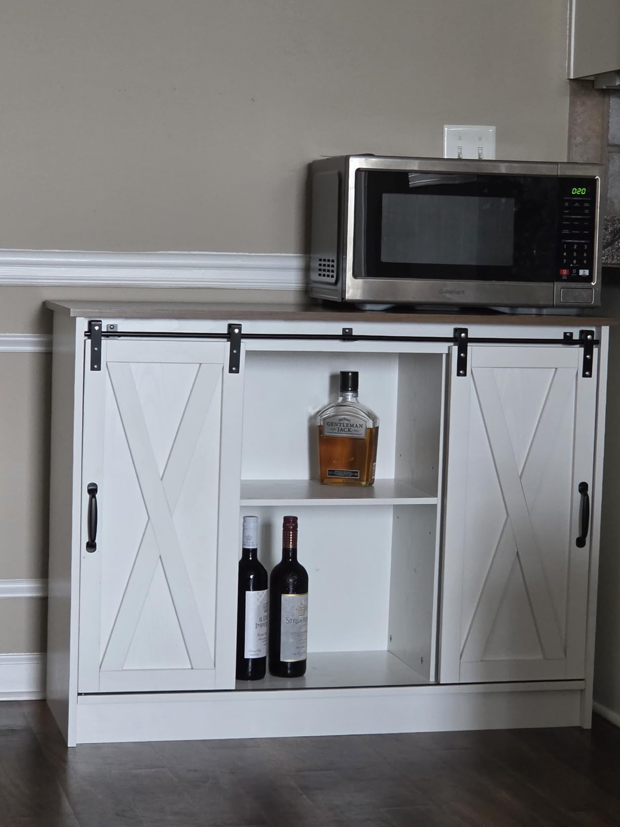 4 EVER WINNER Farmhouse Coffee Bar, 42 Inch Coffee Bar Cabinet, Wash Grey customer photo 2