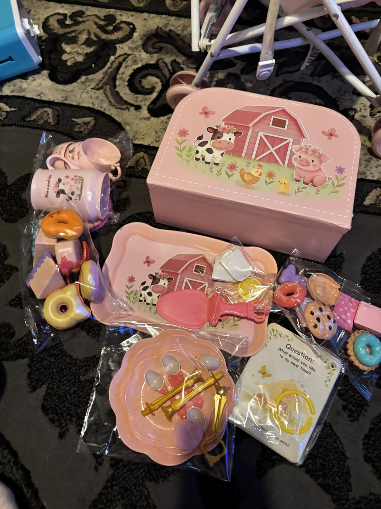 Lajeje Kids Plastic Tea Party Set for Toddlers & Girls Ages 3-8 – Princess Pretend Play Kitchen Toy with Carrying Case, Teapot, Cups, Saucers, Dessert Toys & Tray | Gift for Little Girls Birthday customer photo 1