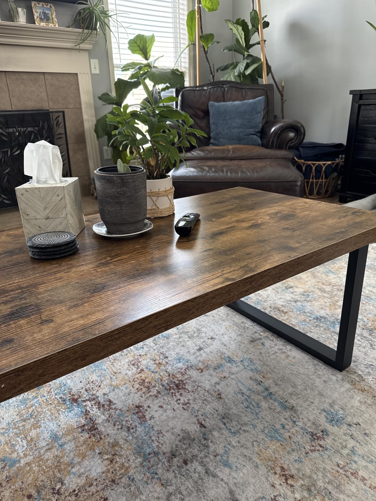 IBF Rustic Brown Coffee Table, Industrial Wood Living Room Table 39 Inch customer photo 1