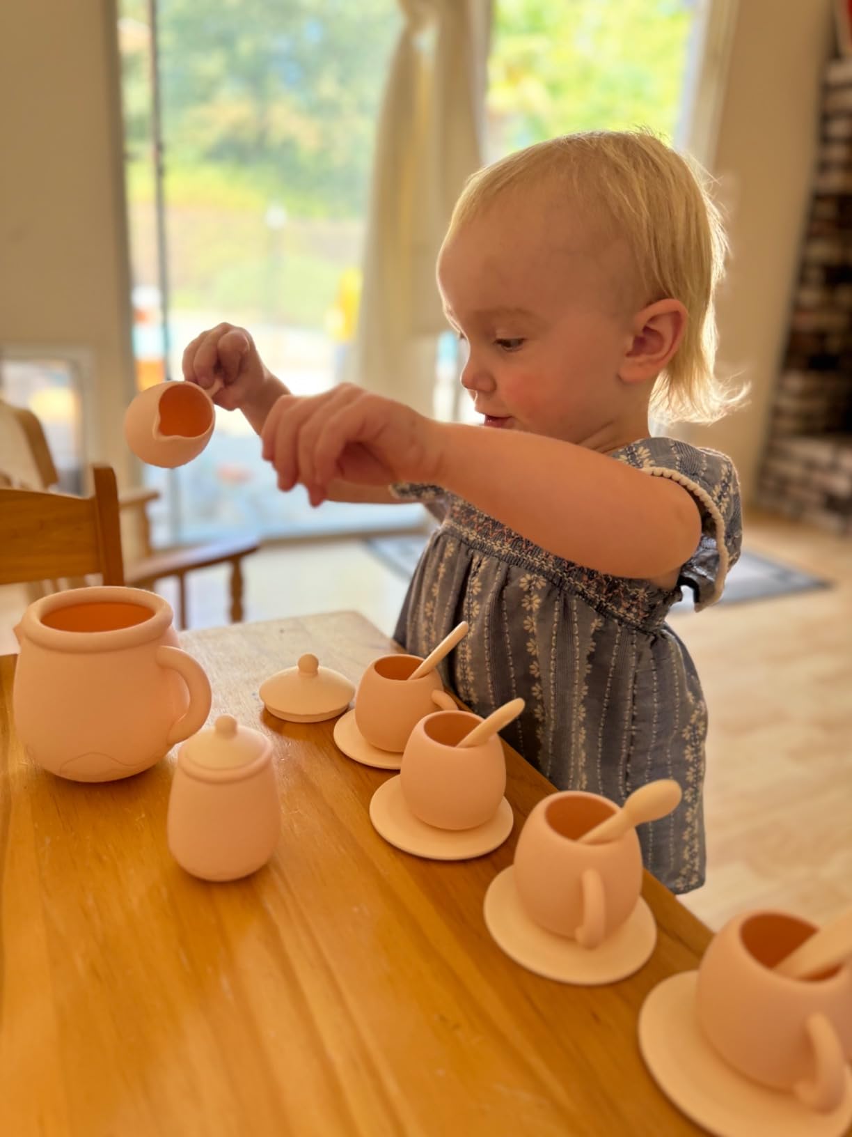 MCGMITT Silicone Tea Party Set, Toy Tea Set for Toddlers Kids, Includes Teapot, 4 Tea Cup and Coasters, Creamer, Sugar Bowl, 4 Spoon, Dishwasher Safe Pretend Teapot Set for Girls Boys Birthday Gifts customer photo 2