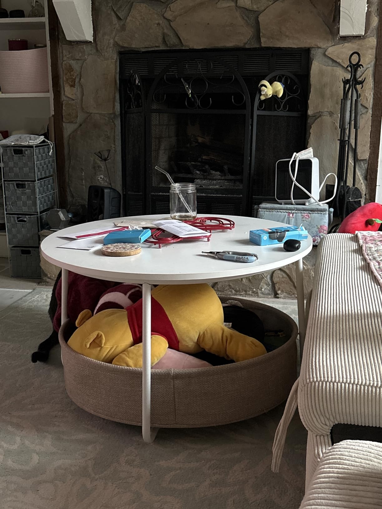 VASAGLE Round Coffee Table with Storage, Fabric Basket, Metal Frame customer photo 1
