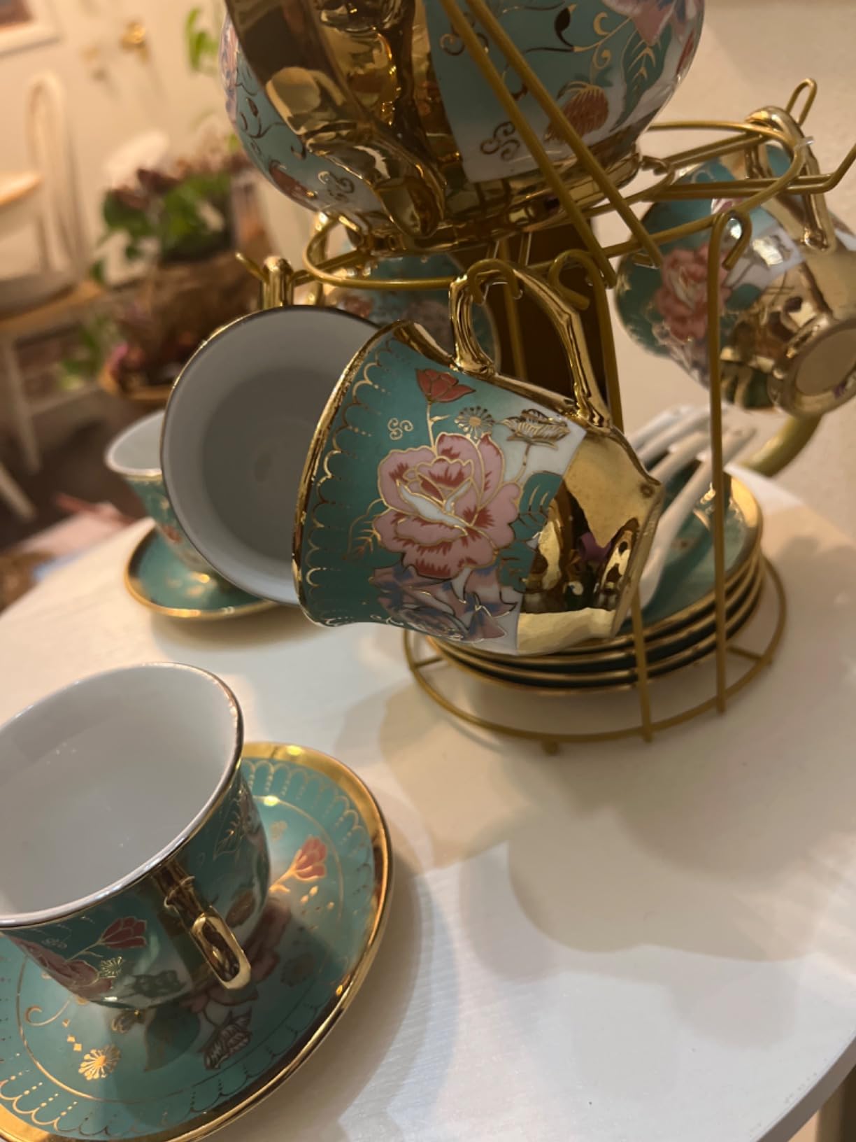 20 Pcs Adult Tea Party Set Porcelain with Metal Holder, Modern customer photo 1