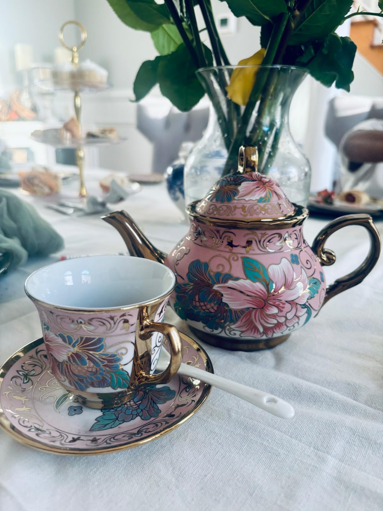 20 Pcs Adult Tea Party Set Porcelain with Metal Holder, Modern customer photo 2