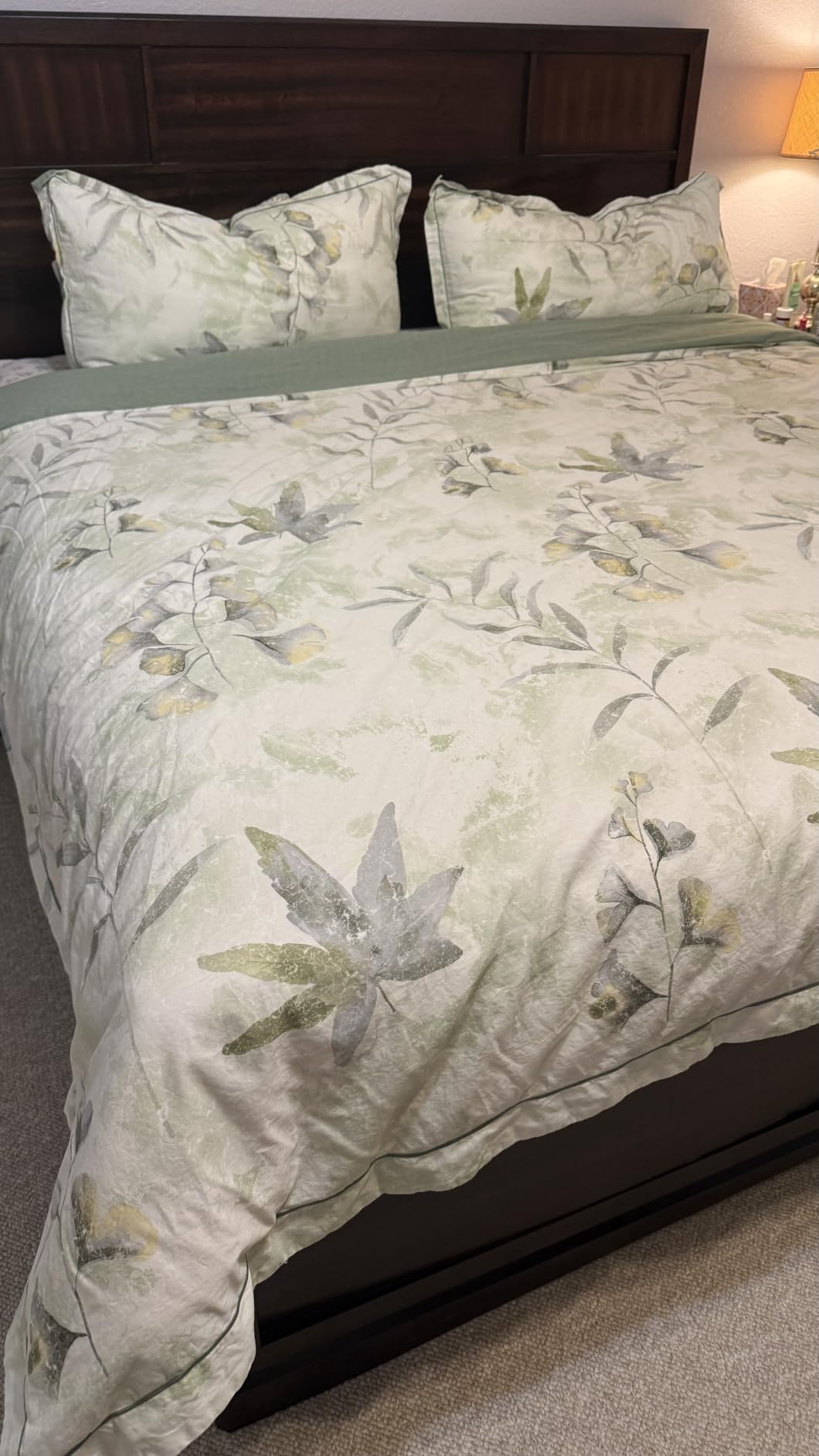 OAITE King Duvet Cover Set 3pcs 100% Cotton Blue Leaf customer photo 2