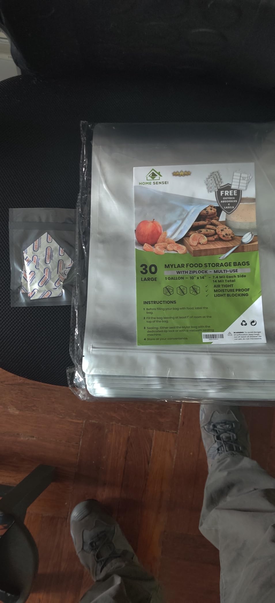 20 Mylar Bags for Food Storage, 2.5 Gallon Capacity, Extra Thick 15 Mil, with 1000cc Oxygen Absorbers, Resealable, Stand-Up Gusset, Ideal for Long-Term Food Storage customer photo 1