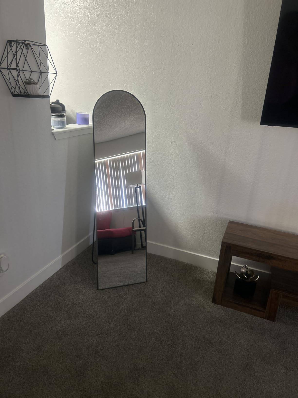 Delma Arched Full Length Mirror with Stand, Black Floor Mirror customer photo 2
