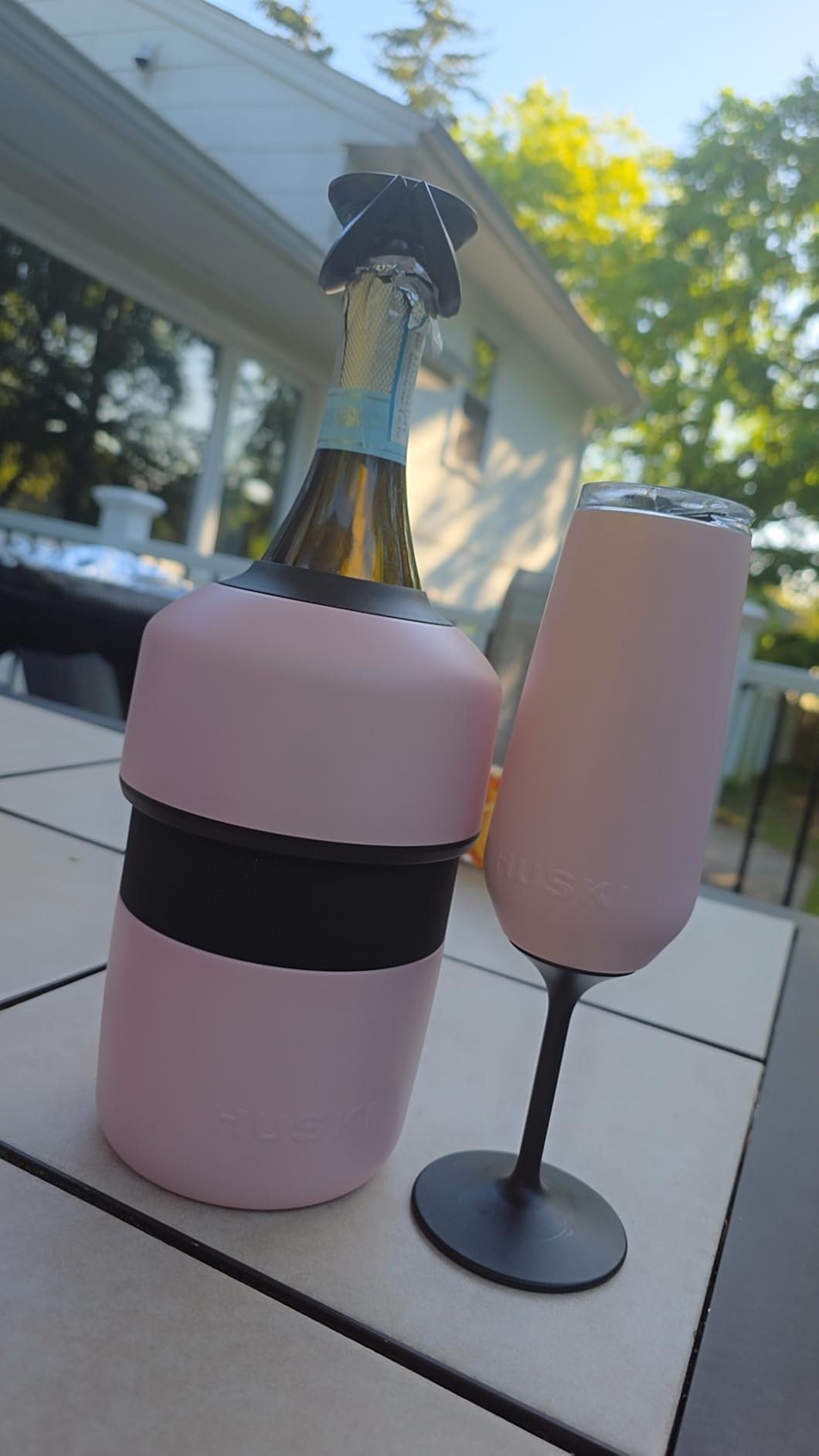 Huski Champagne Chiller | NEW | Award-Winning Iceless Design with Detachable Bottle Stopper | Keeps Wine Cold up to 6 Hours | Fits most 750ml Champagne, Prosecco & Sparkling Wine Bottles (Stainless) customer photo 2