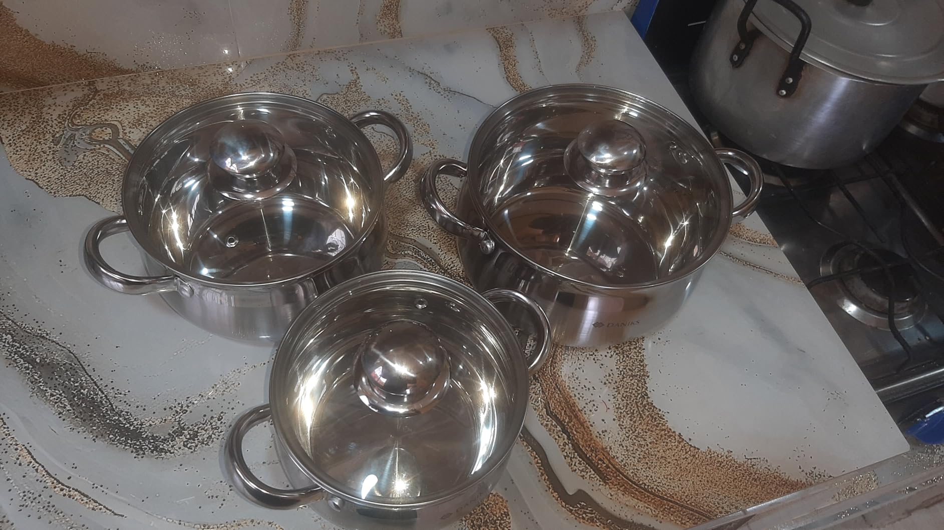 Daniks Classic 12-Piece Stainless Steel Cookware Set with Glass Lids, Includes Saucepan and Frying Pan with Lid, Tri-Ply Bases for Even Heating, Induction Compatible, Dishwasher Safe customer photo 1
