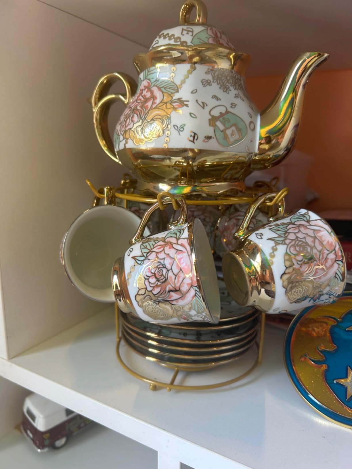 CHANOON Vintage StyleGold-Plated Red Rose Ceramic Tea Set Serving 6 People customer photo 1