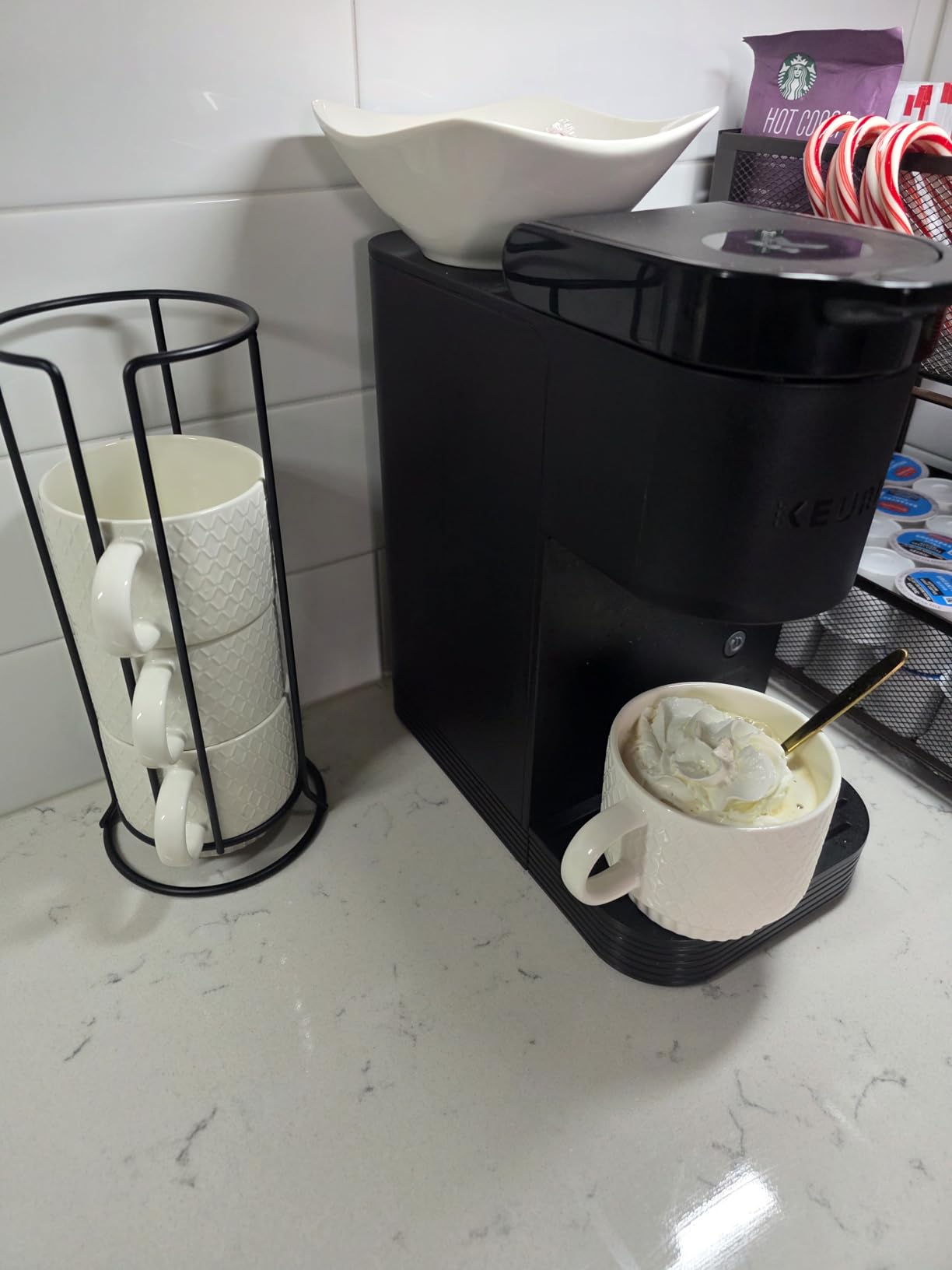 Gomakren Stackable Coffee Mugs Set of 4 Coffee Cups with Stand, Light Gray customer photo 2