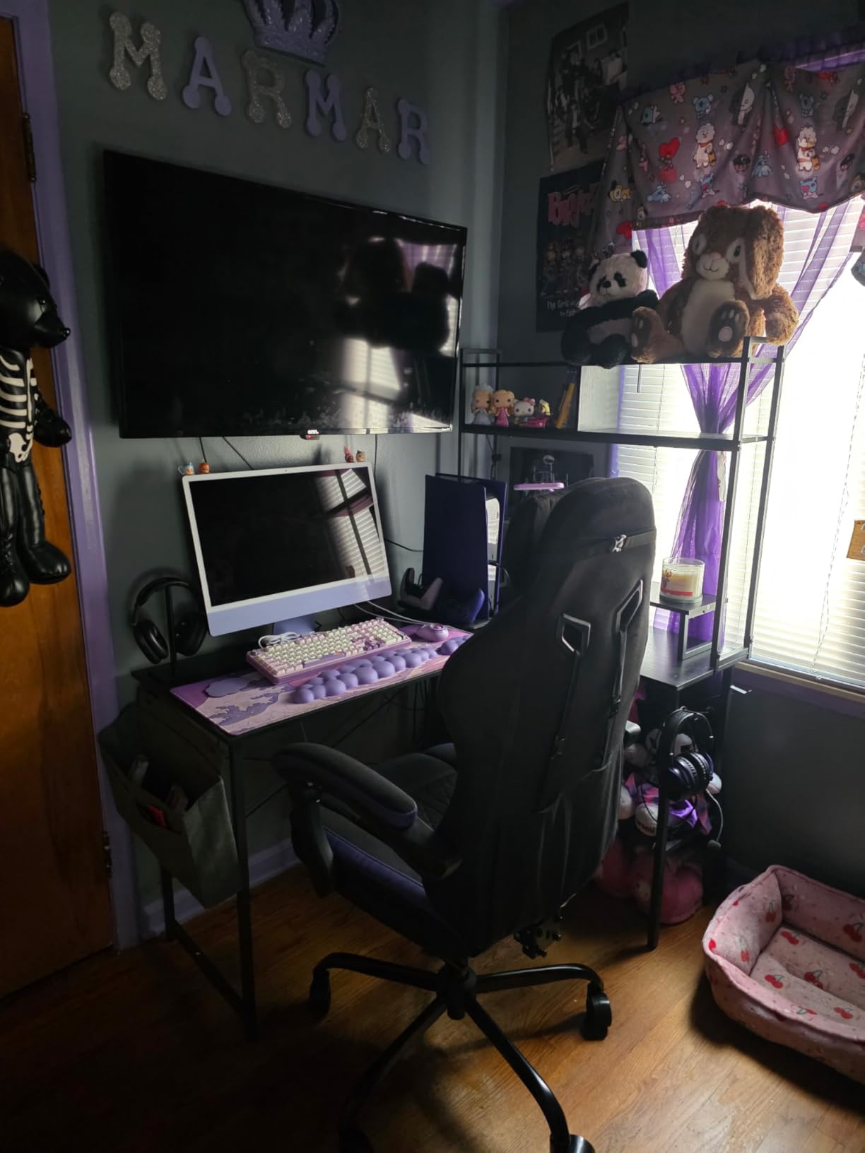 Aheaplus L Shaped Gaming Desk with Power Outlets & LED Lights, Rustic Brown customer photo 1