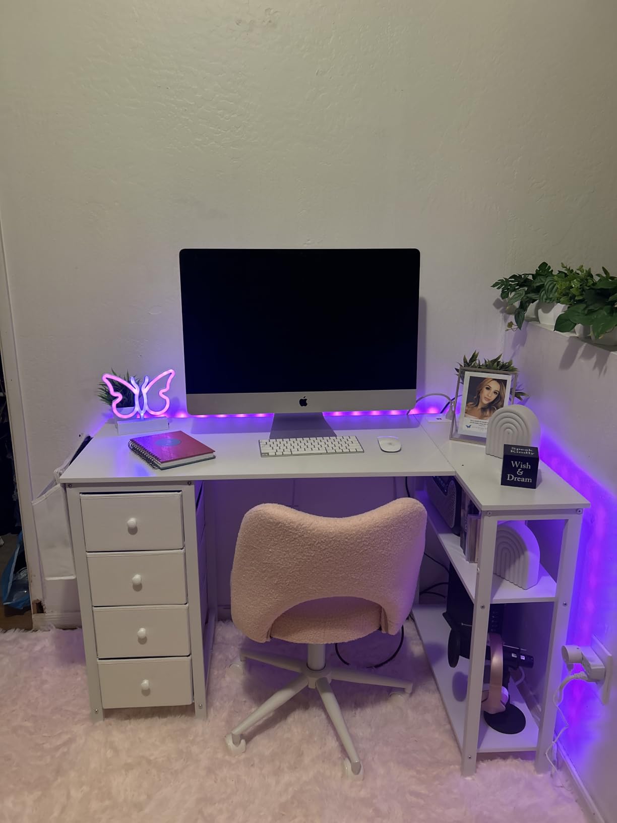 Lufeiya L Shaped Gaming Desk with Power Outlet, 47 Inch Reversible Corner Computer Desk with Drawers & Storage Shelves for Home Office Bedroom, L-Shaped Teen PC Desks with Fabric Drawer, Black customer photo 2