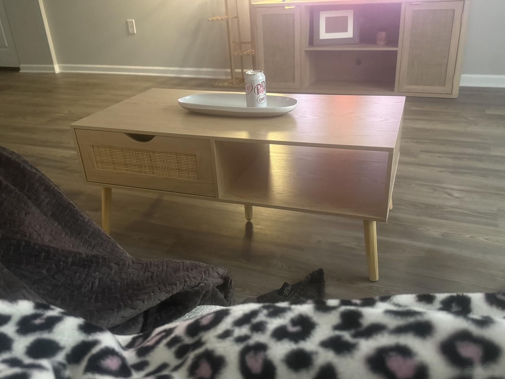 ZttRiee Rattan Coffee Table with Drawer, Boho, Natural customer photo 2