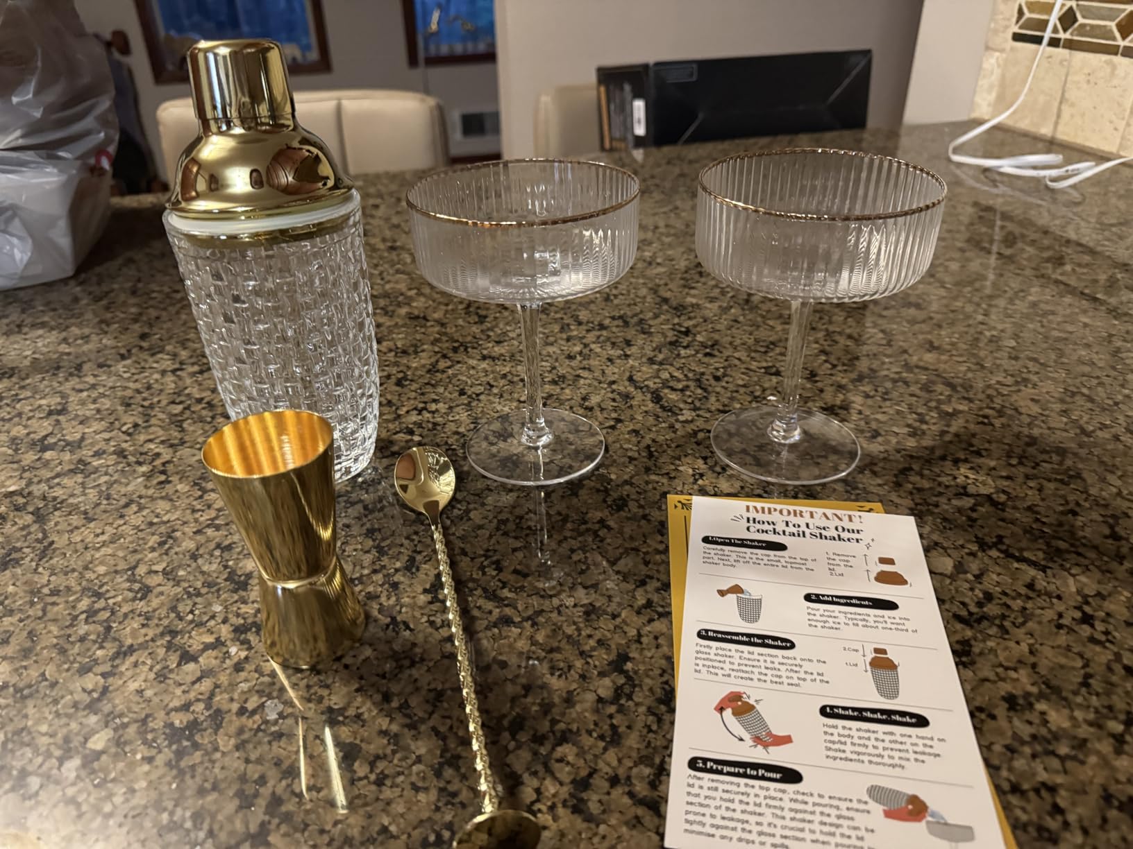 VEMACITY - Luxury Espresso Martini Gifts | Gold Cocktail Shaker Set + 2 Espresso Martini Glasses - Cocktail Kit with Built-in Strainer & Ribbed Martini Glasses (10oz) | Drink Shakers Cocktail customer photo 1