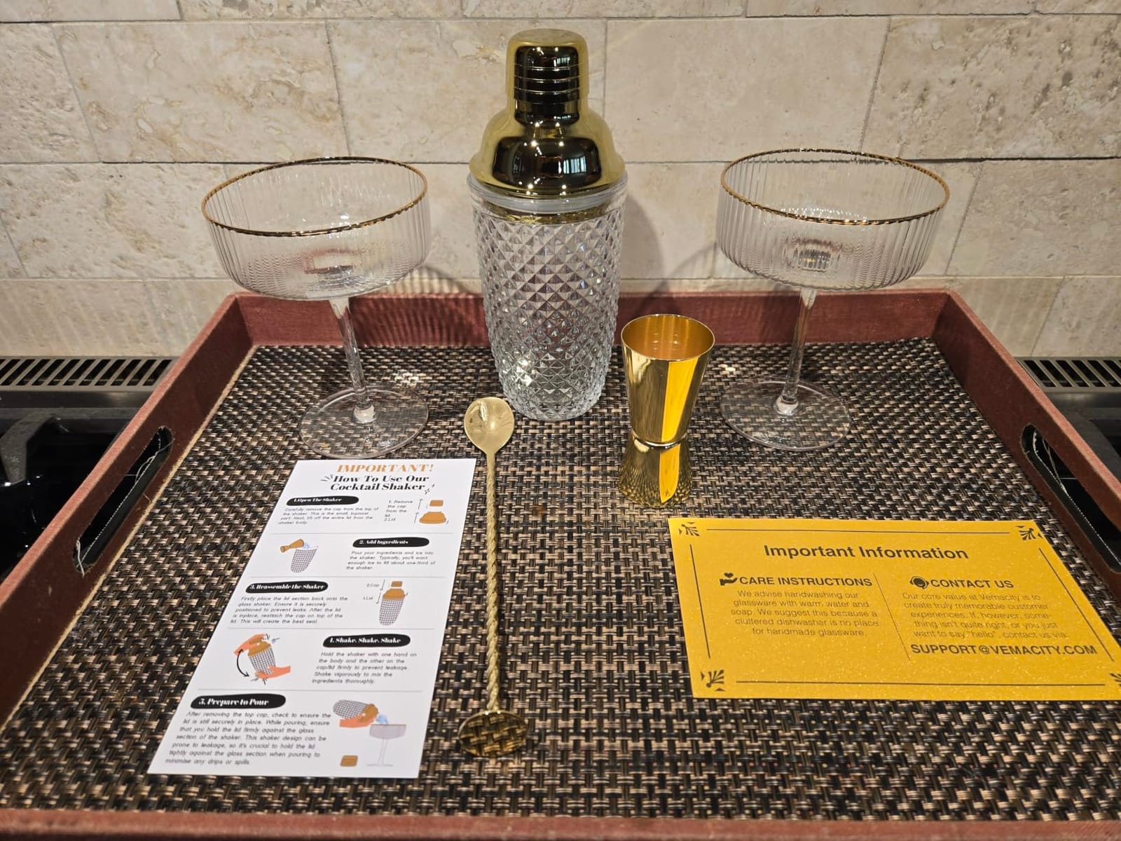 VEMACITY - Luxury Espresso Martini Gifts | Gold Cocktail Shaker Set + 2 Espresso Martini Glasses - Cocktail Kit with Built-in Strainer & Ribbed Martini Glasses (10oz) | Drink Shakers Cocktail customer photo 2