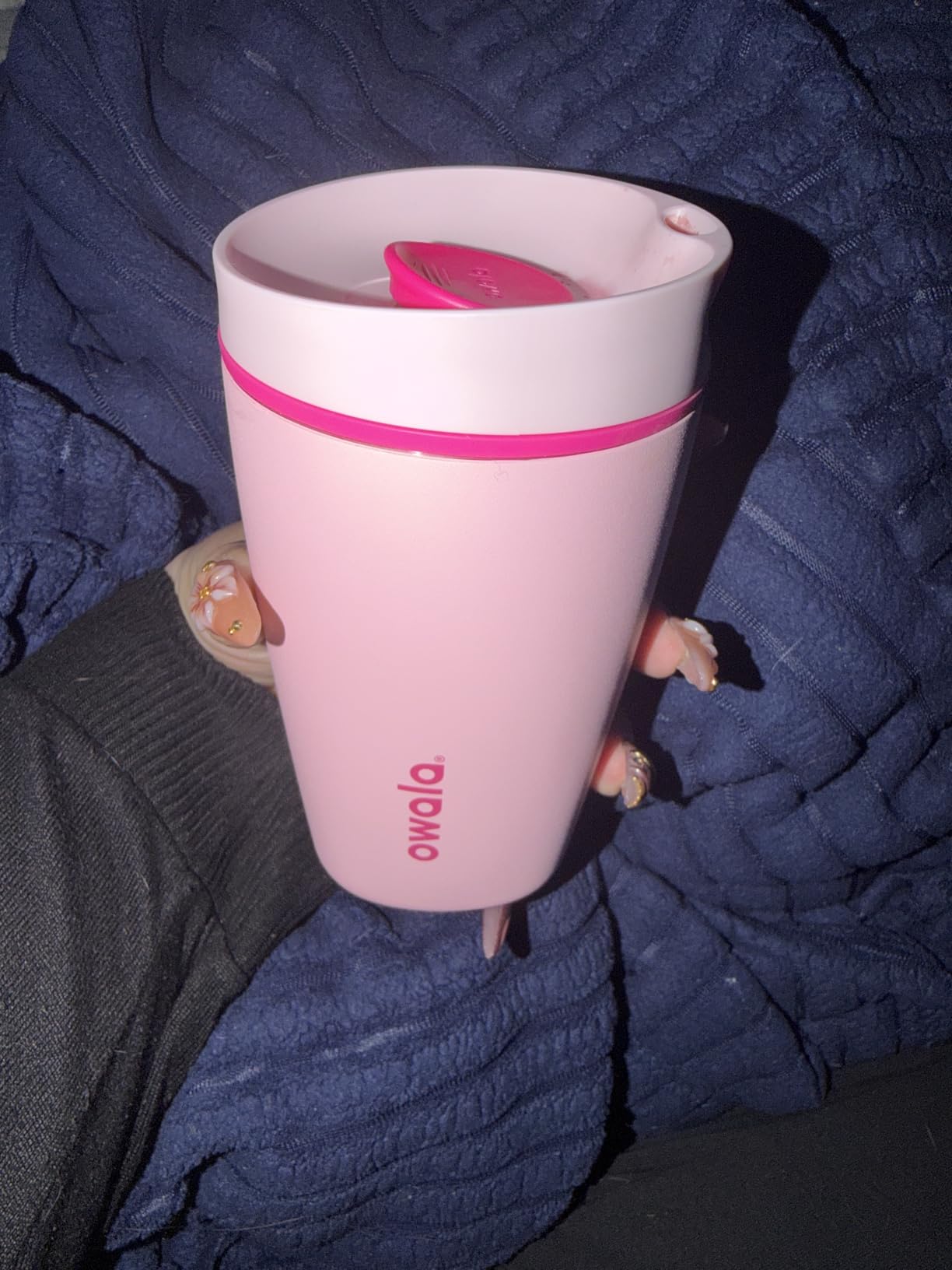 Owala SmoothSip Slider Insulated Stainless Steel Coffee Tumbler, Reusable Iced Coffee Cup, Hot Coffee Travel Mug, BPA Free 12 oz, Vanilla Bean customer photo 2