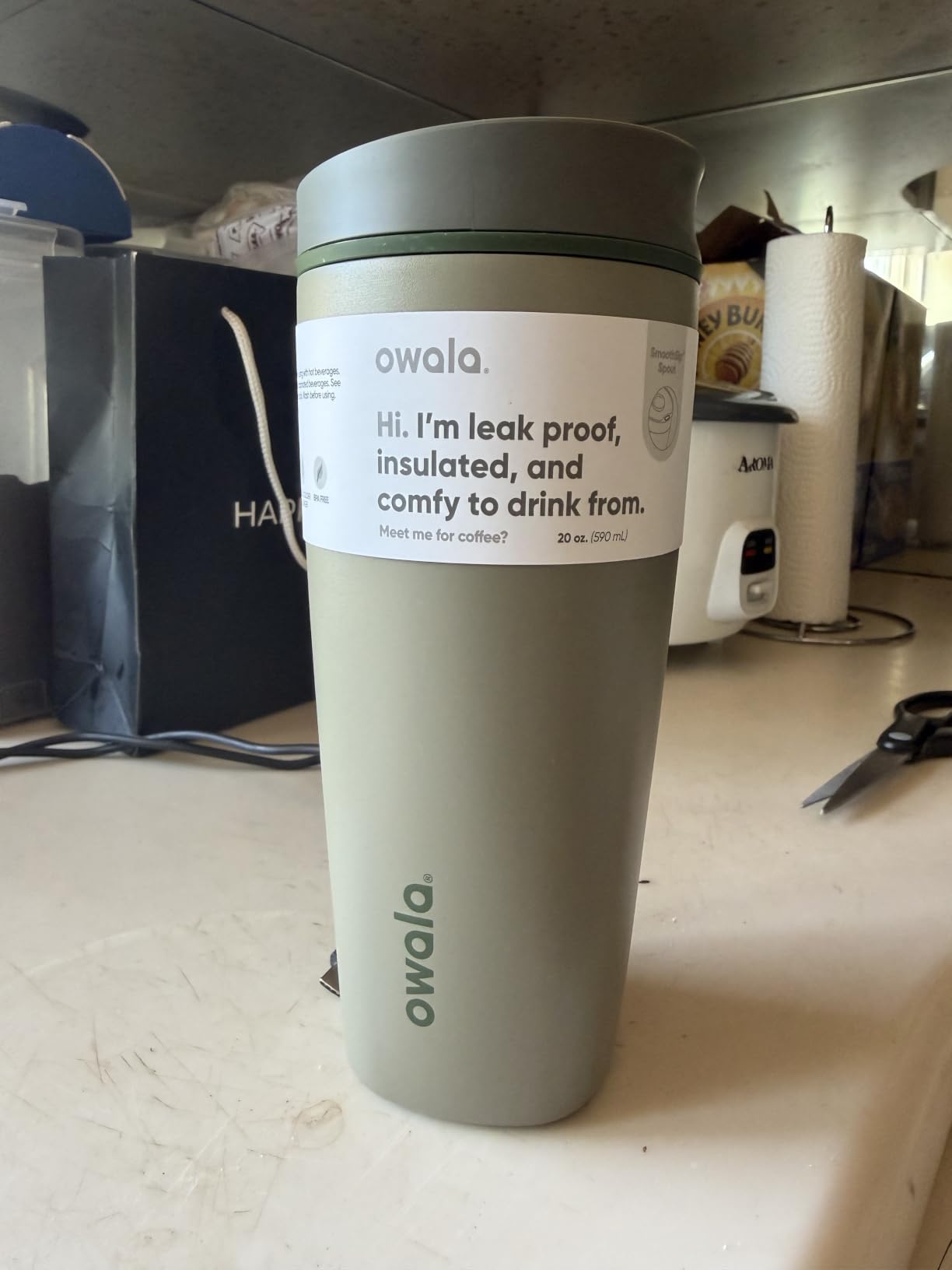 Owala SmoothSip Slider Insulated Stainless Steel Coffee Tumbler, Reusable Iced Coffee Cup, Hot Coffee Travel Mug, BPA Free 12 oz, Crochet Queen customer photo 2