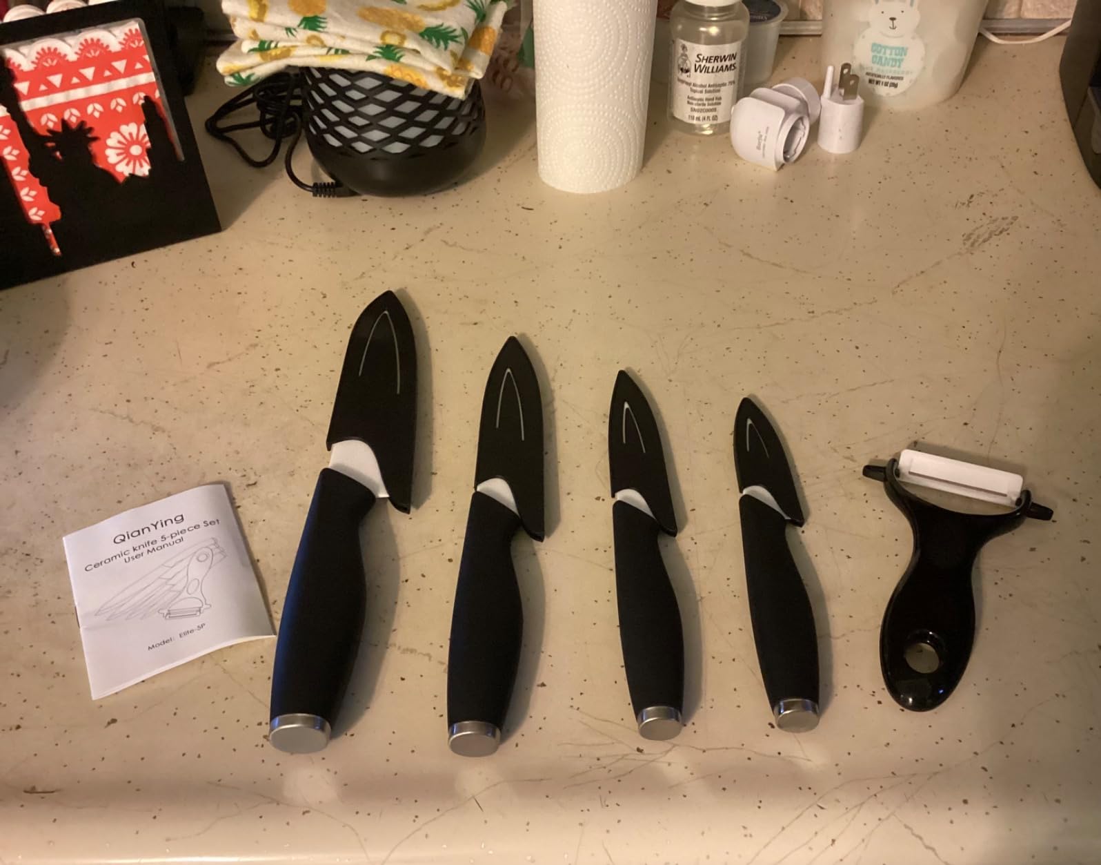 Pure Strengthening Ceramic Knife Set for Kitchen with Sheath 9Pcs: 100% Zirconia Ceramic Sharp Blade Fruit Cutting Knives with Cover Rustproof Clean Cut Edge White Handle customer photo 1