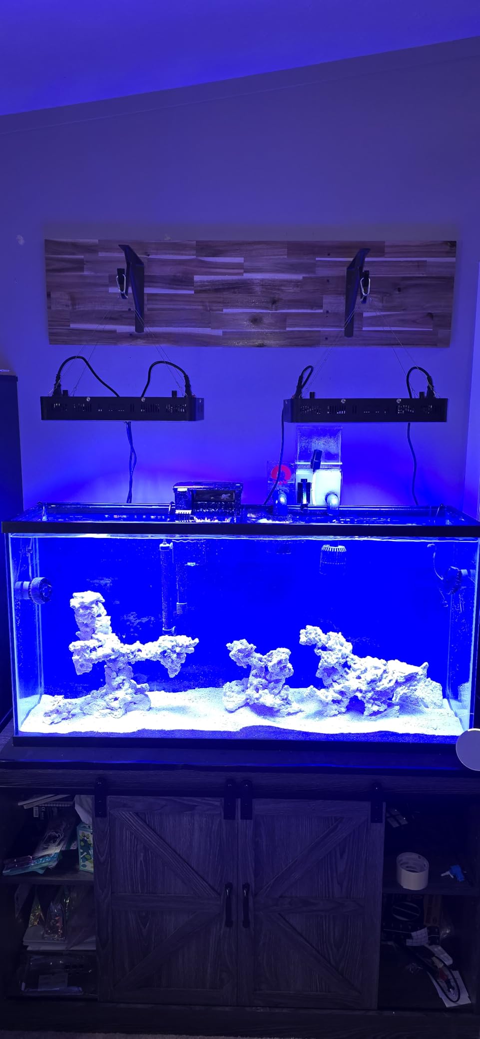 Hlivelood Farmhouse 55-75 Gallon Fish Tank Stand with Power Outlet, Aquarium Stand w/Cabinet&Sliding Barn Door, Heavy Duty Reptile Tank Stand for Fish/Turtle/Reptile Terrarium, 1000LB Capacity, Grey customer photo 1